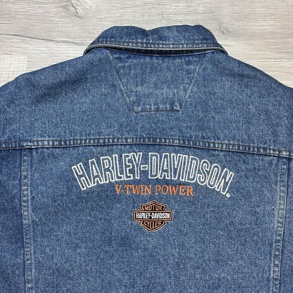 VTG Harley Davidson Denim Button Up Trucker Jacket Mens XL Blue V Twin Power - Picture 12 of 13